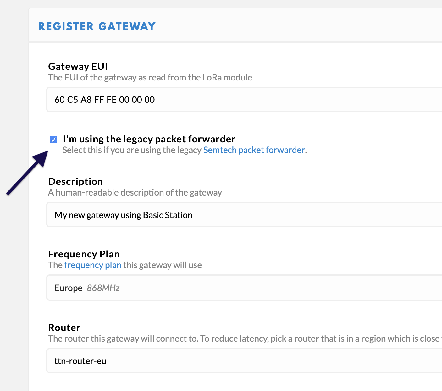 Legacy Packet Forwarder