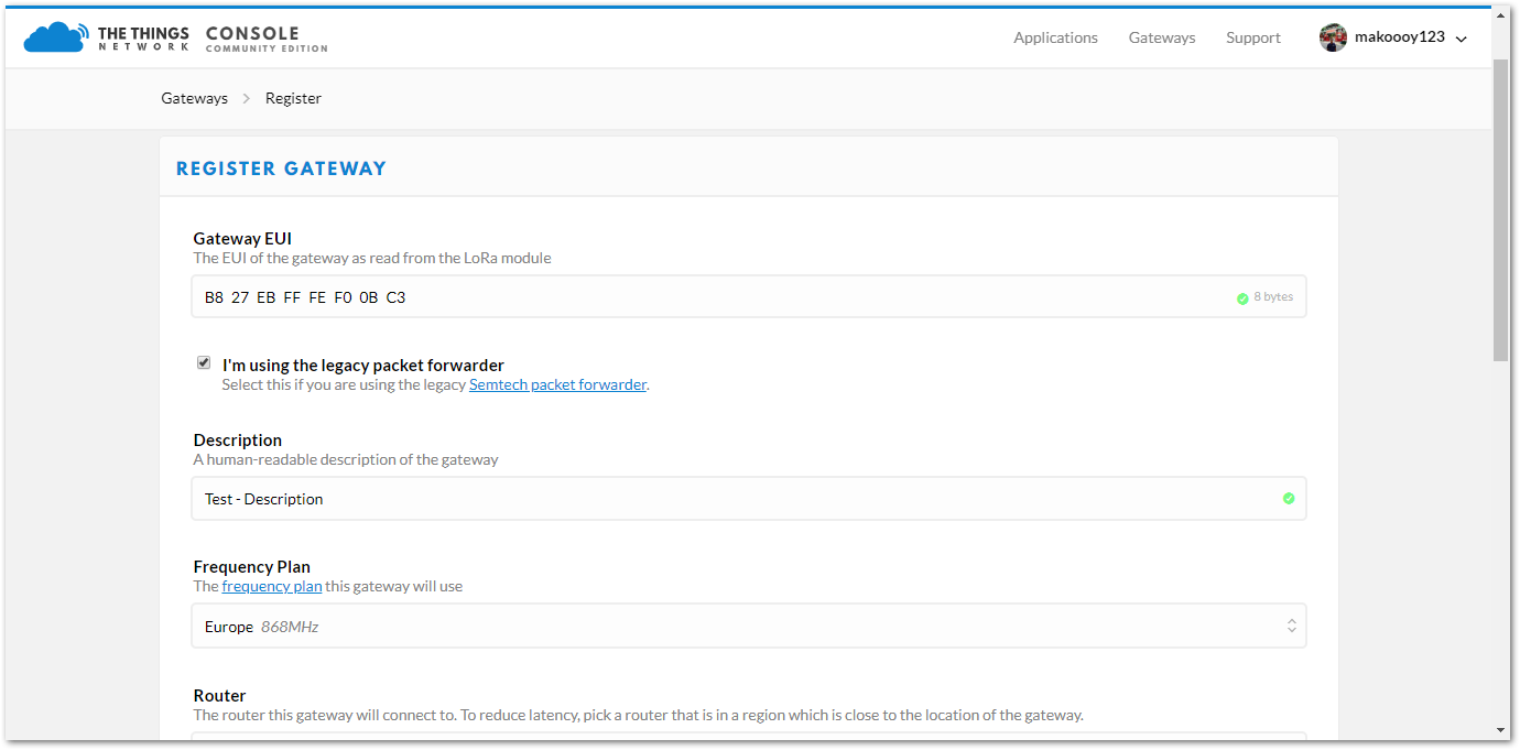 Figure 4: Registering your Gateway